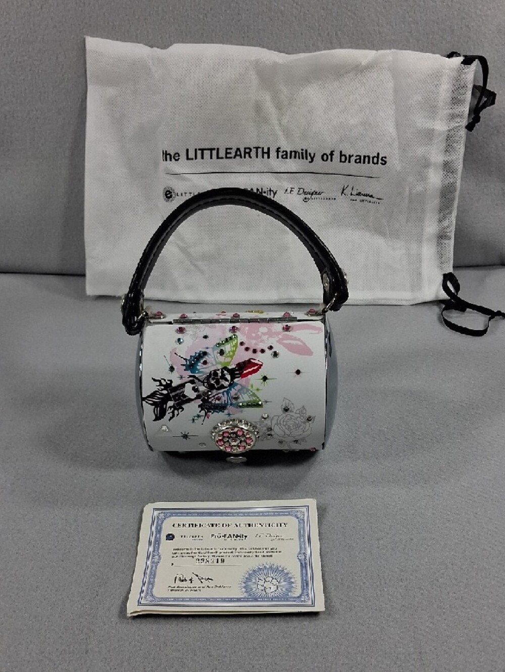 Little Earth White Graphic Dome Handbag with Black Handle - Picture 9 of 11